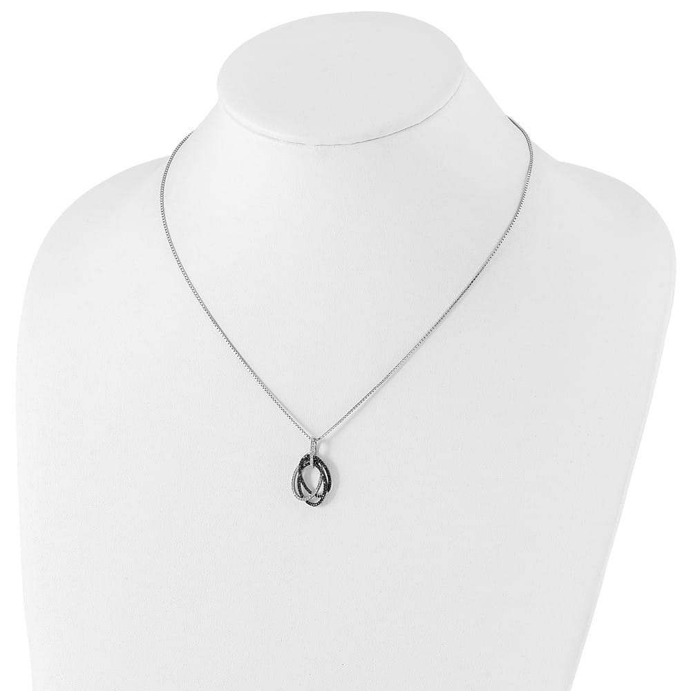 Sterling Silver Black and White Diamond Triple 18 inch Necklace
