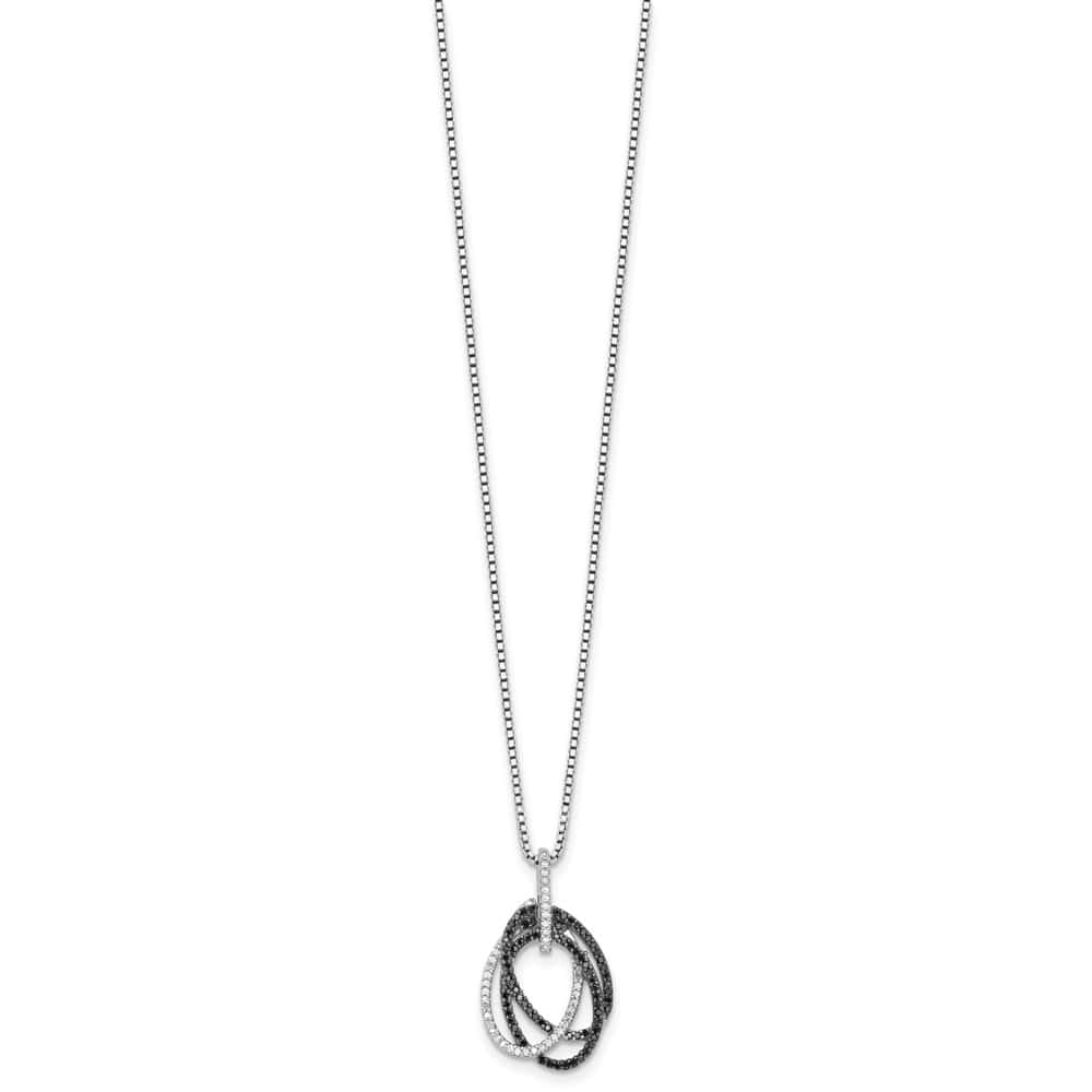 Sterling Silver Black and White Diamond Triple 18 inch Necklace