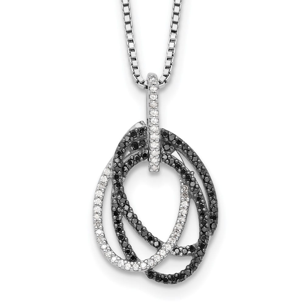 Sterling Silver Black and White Diamond Triple 18 inch Necklace