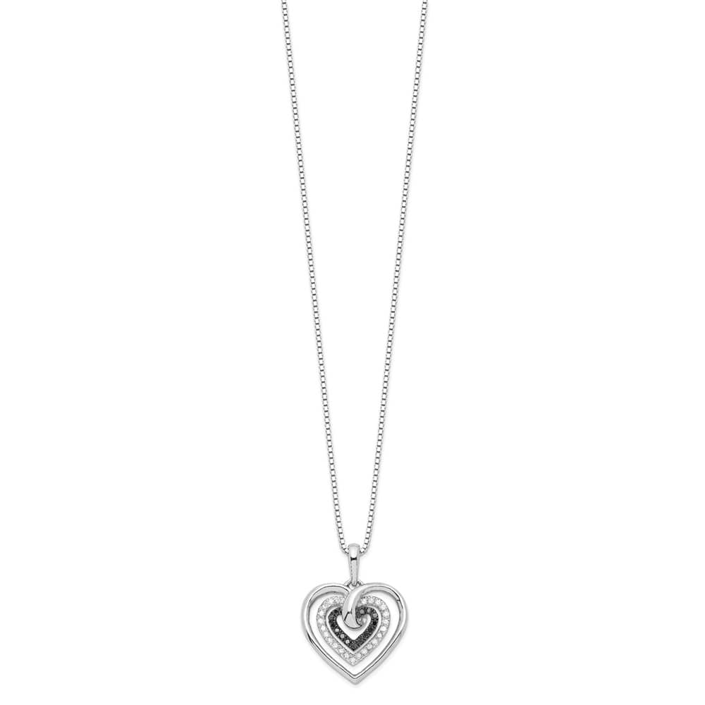 Sterling Silver Black and White Diamond Triple Heart 18 inch Necklace