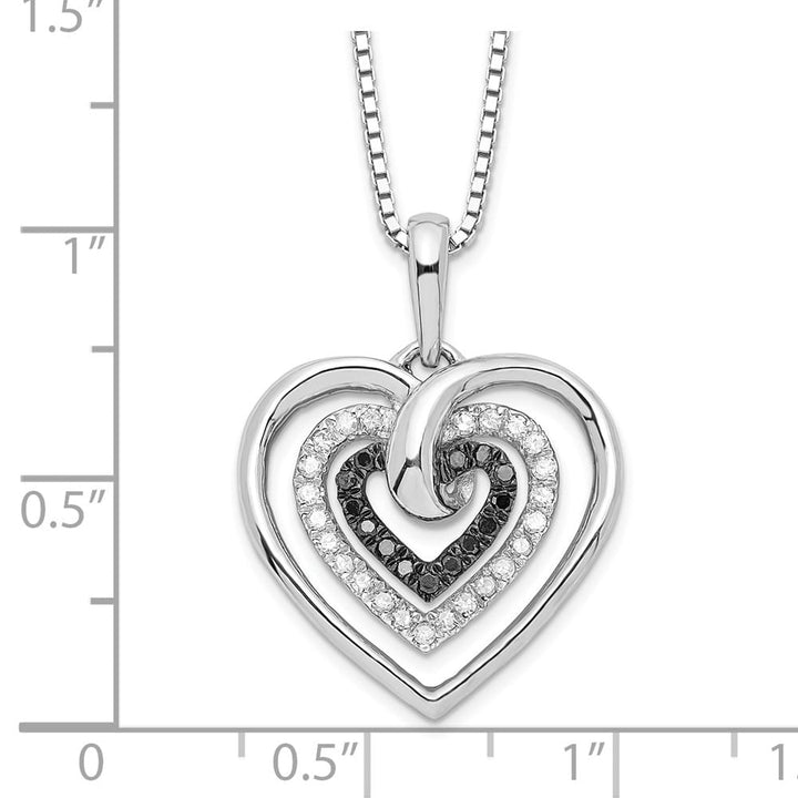 Sterling Silver Black and White Diamond Triple Heart 18 inch Necklace
