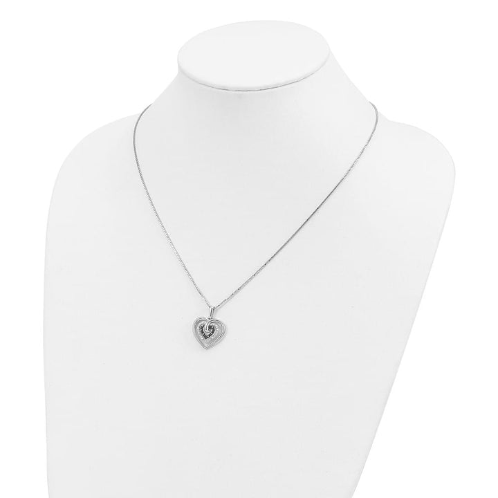 Sterling Silver Black and White Diamond Triple Heart 18 inch Necklace