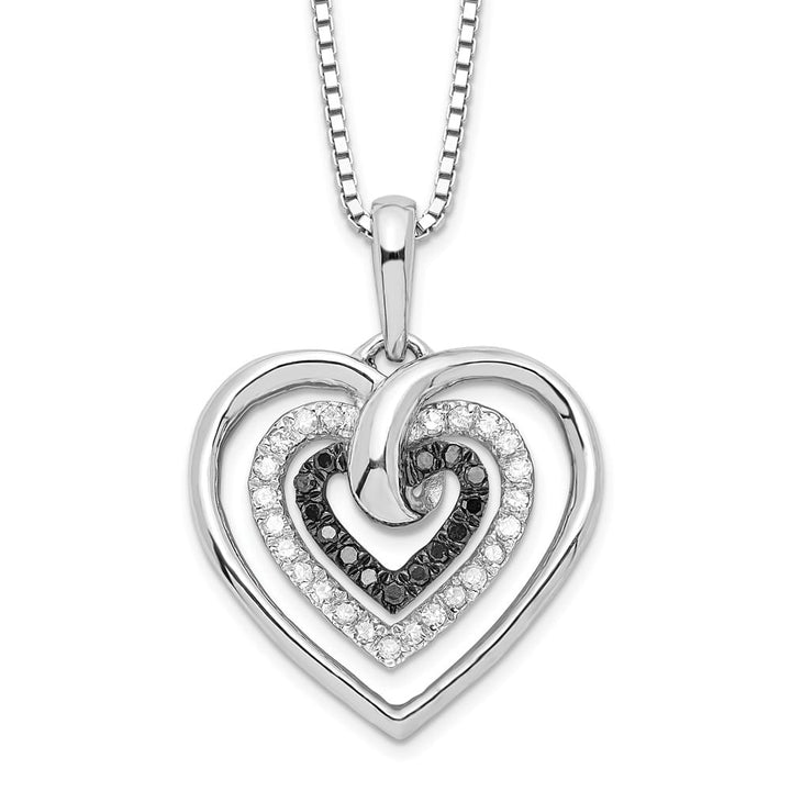 Sterling Silver Black and White Diamond Triple Heart 18 inch Necklace