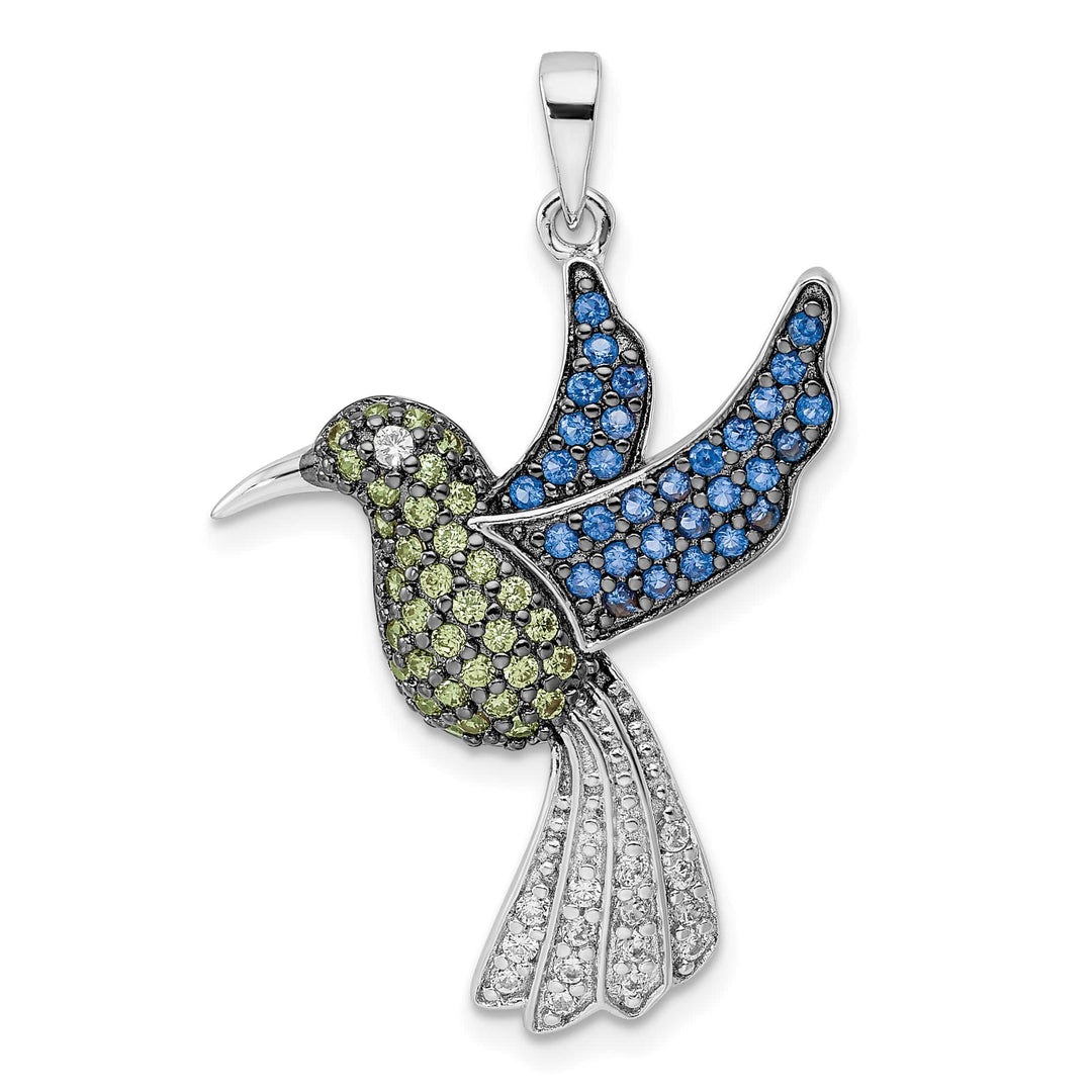 Sterling Silver Black and White Multicolor CZ Hummingbird Pendant