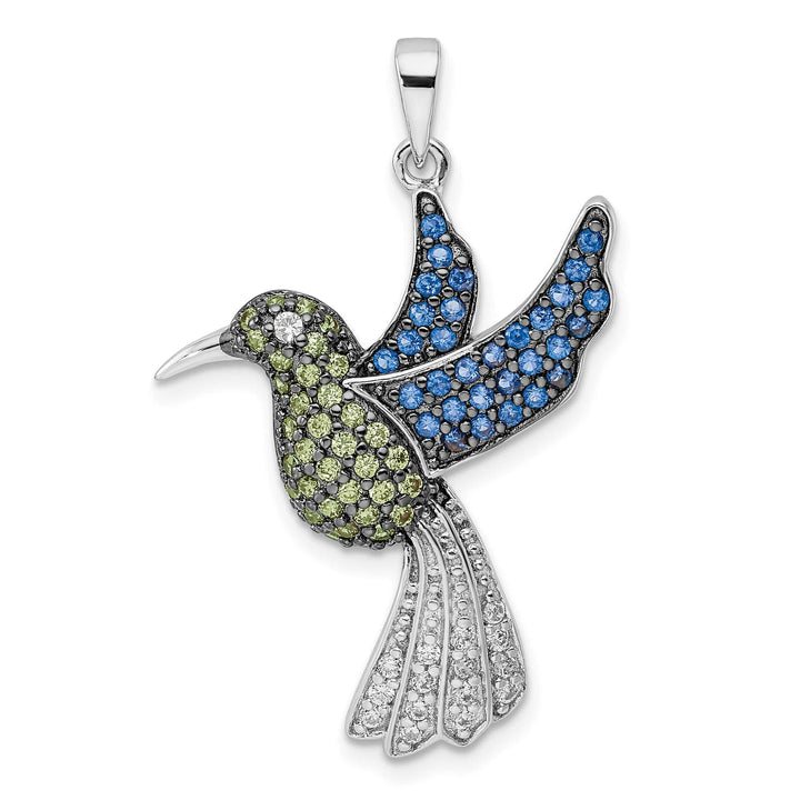 Sterling Silver Black and White Multicolor CZ Hummingbird Pendant