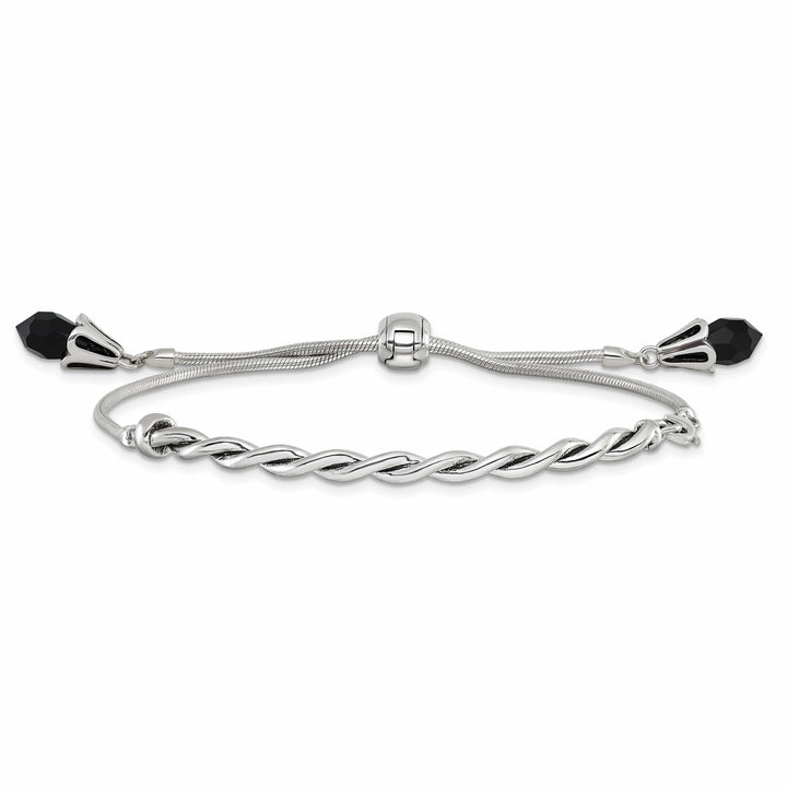 Sterling Silver Black Crystal Briolette Adjustable Bolo Bracelet