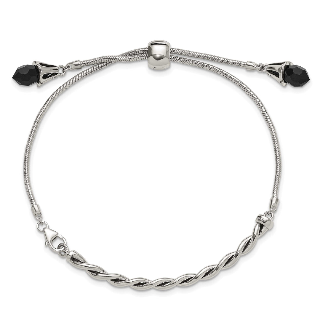 Sterling Silver Black Crystal Briolette Adjustable Bolo Bracelet