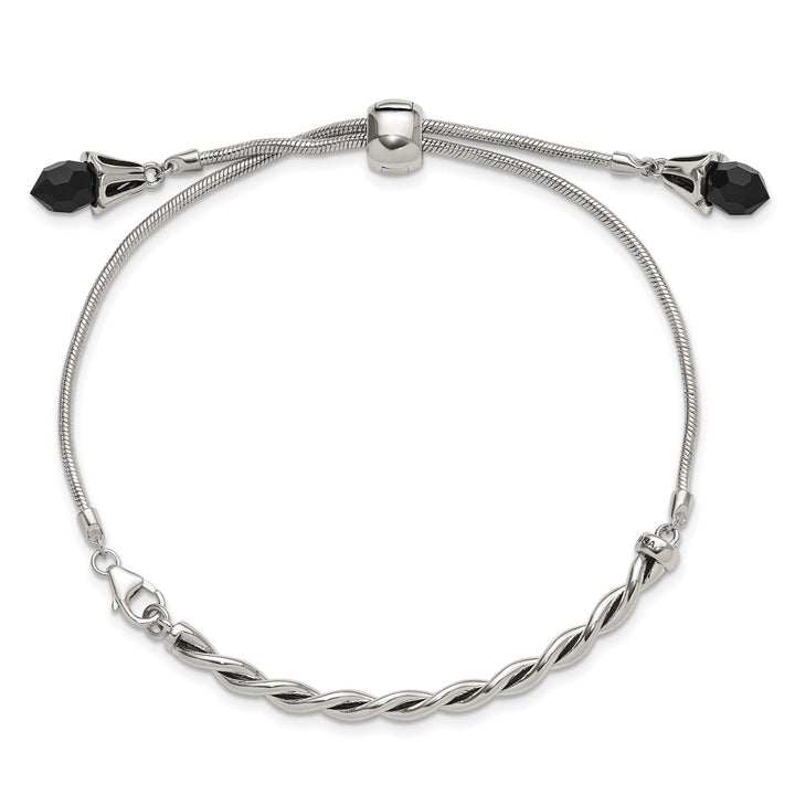Sterling Silver Black Crystal Briolette Adjustable Bolo Bracelet