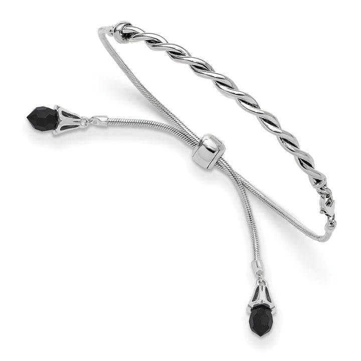 Sterling Silver Black Crystal Briolette Adjustable Bolo Bracelet