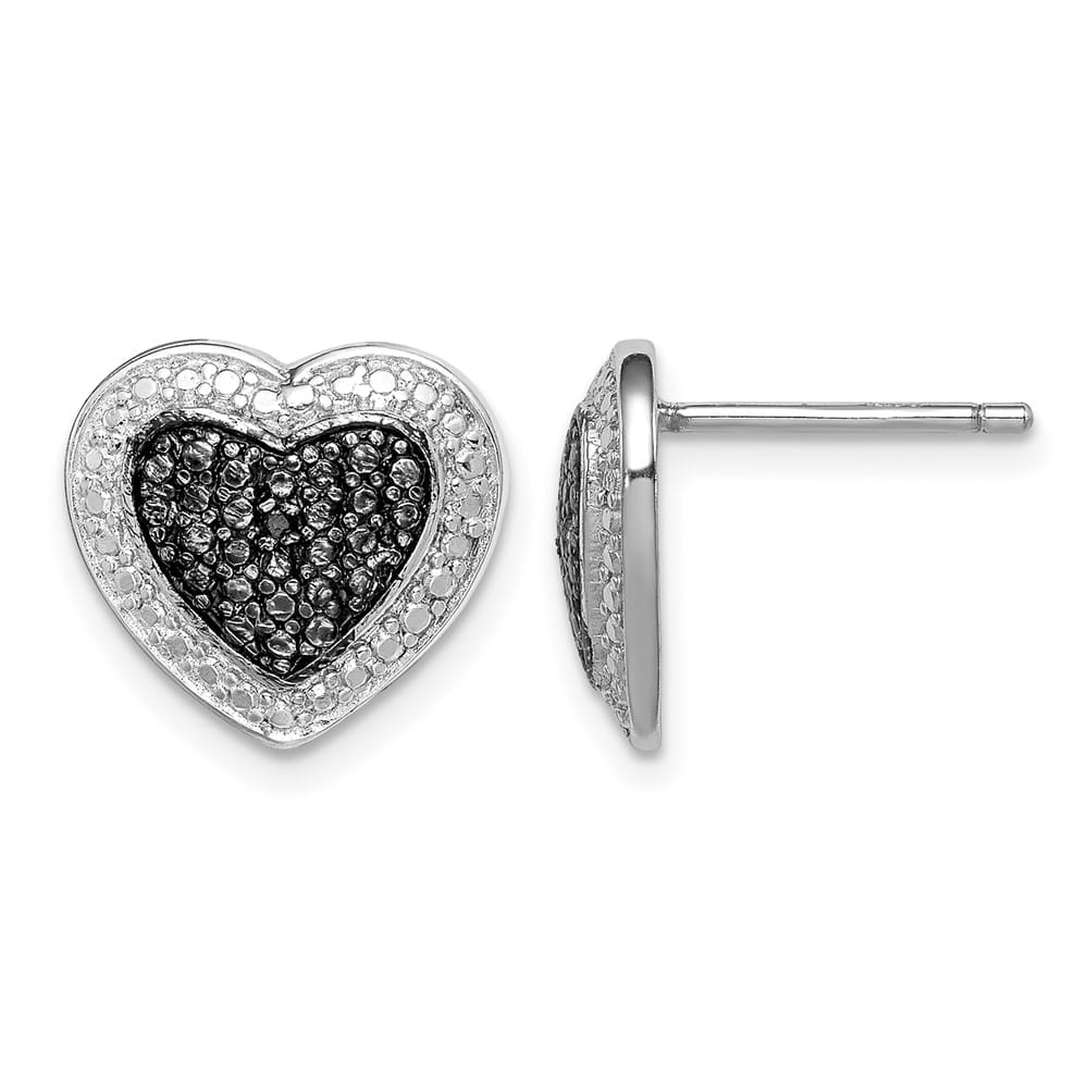 Sterling Silver Black CZ Heart Post Earrings