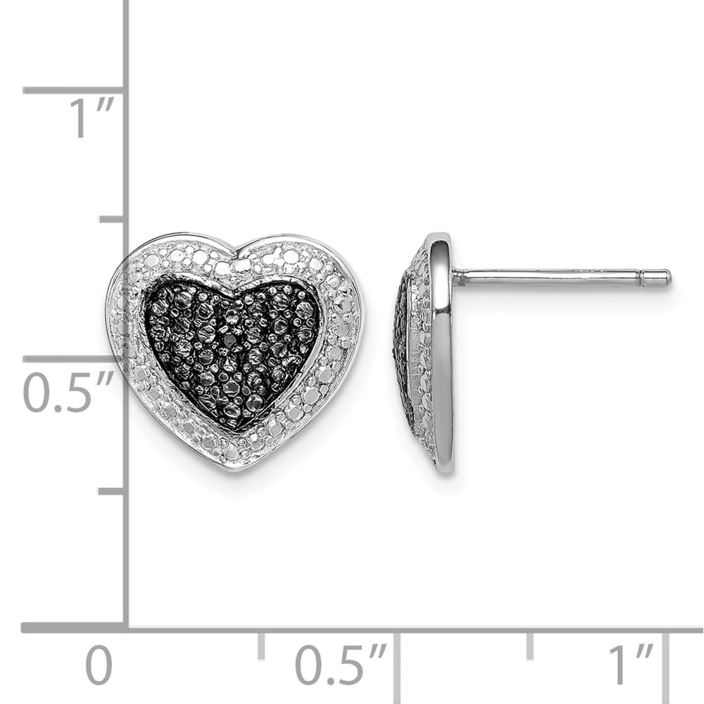 Sterling Silver Black CZ Heart Post Earrings