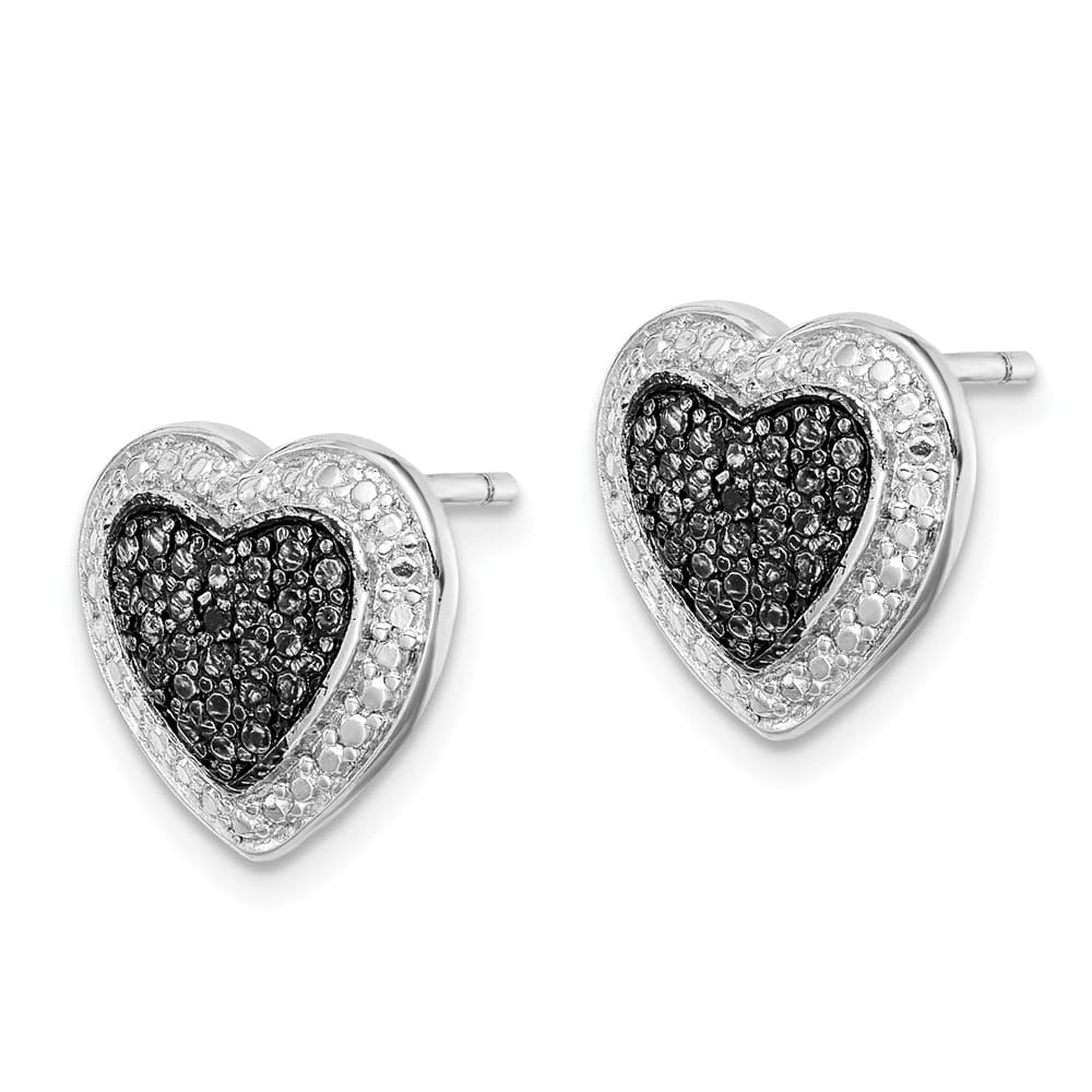 Sterling Silver Black CZ Heart Post Earrings