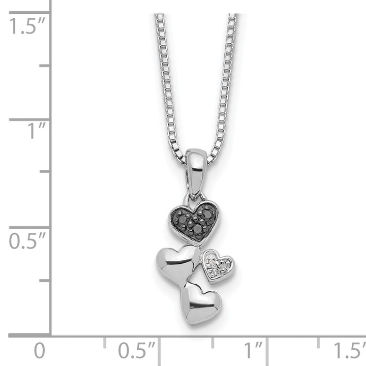 Sterling Silver Black Diamond Heart 3 Stone Box Chain 18 inch Necklace