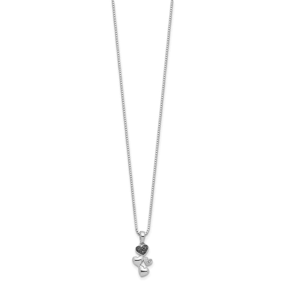 Sterling Silver Black Diamond Heart 3 Stone Box Chain 18 inch Necklace