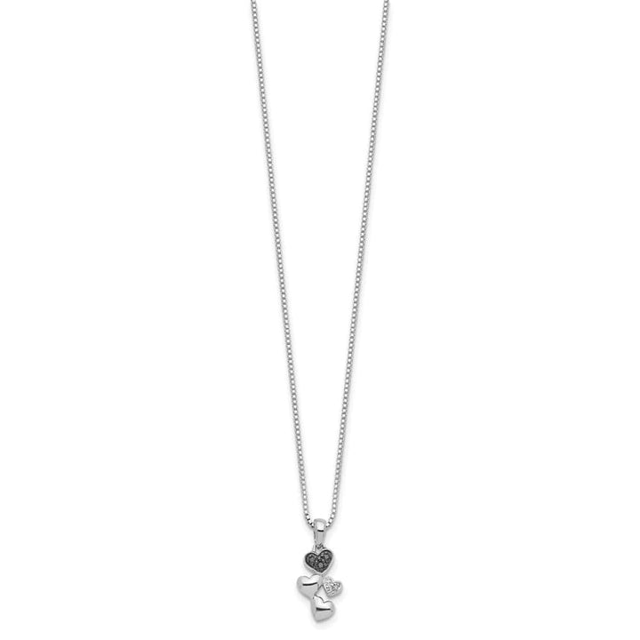Sterling Silver Black Diamond Heart 3 Stone Box Chain 18 inch Necklace