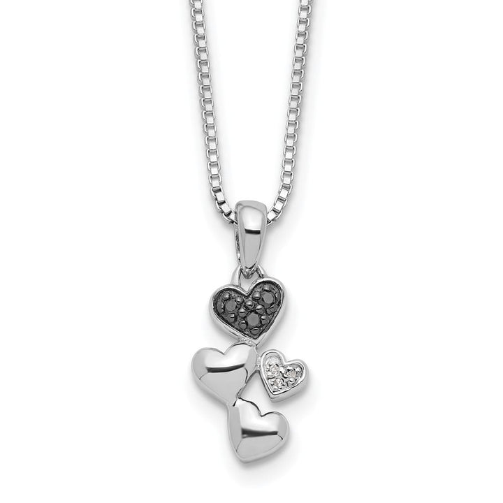 Sterling Silver Black Diamond Heart 3 Stone Box Chain 18 inch Necklace