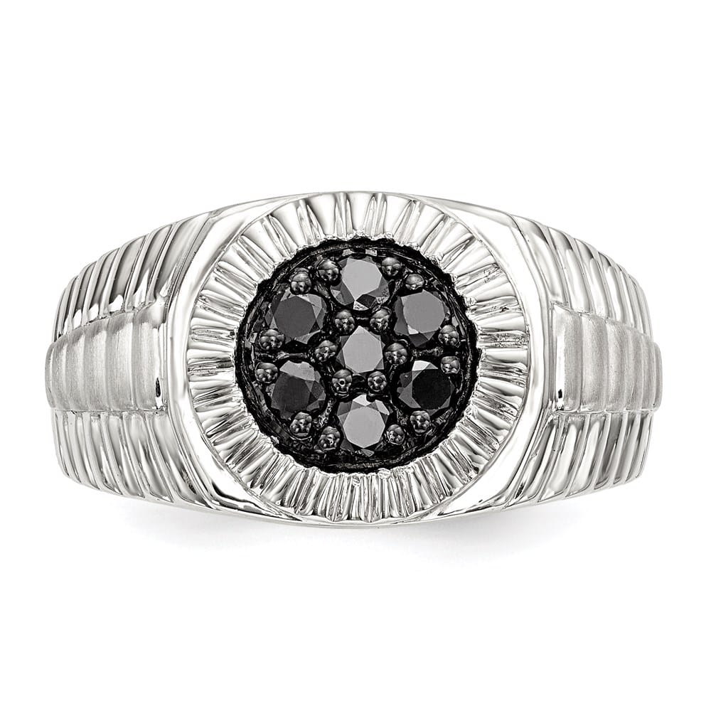 Sterling Silver Black Diamond Polished and Satin Men's Ring