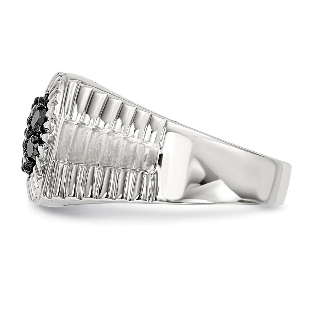 Sterling Silver Black Diamond Polished and Satin Men's Ring