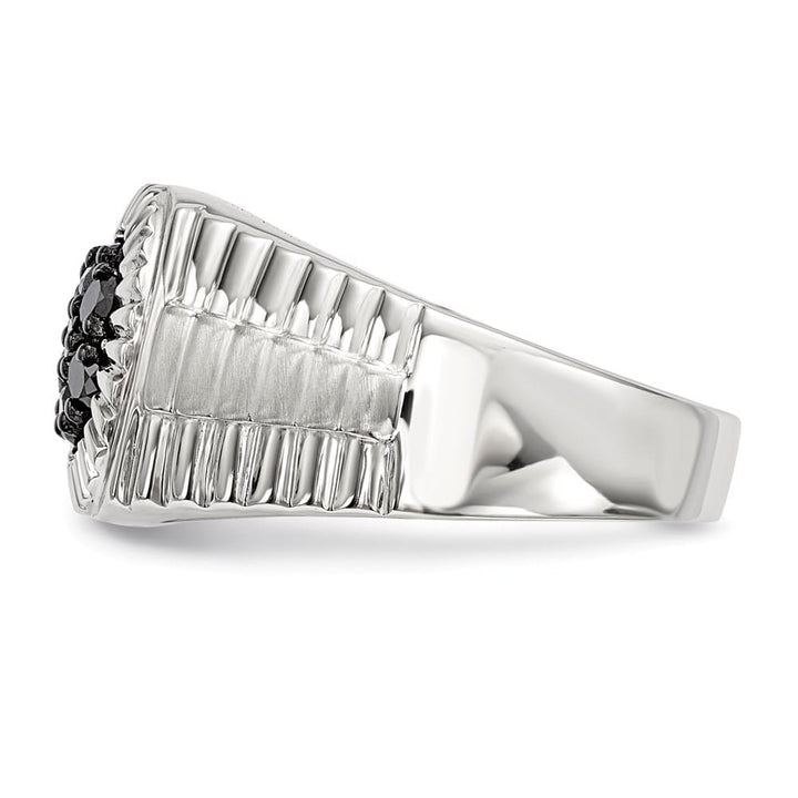 Sterling Silver Black Diamond Polished and Satin Men's Ring
