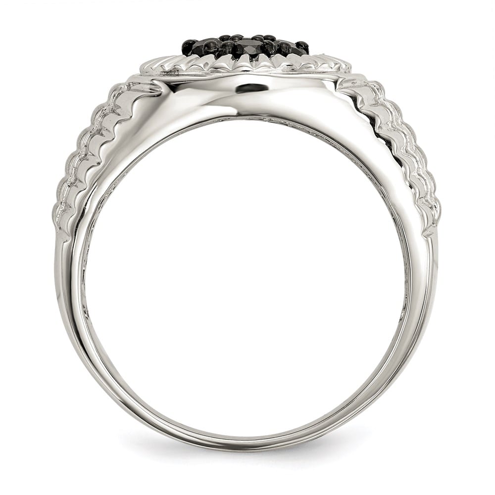 Sterling Silver Black Diamond Polished and Satin Men's Ring