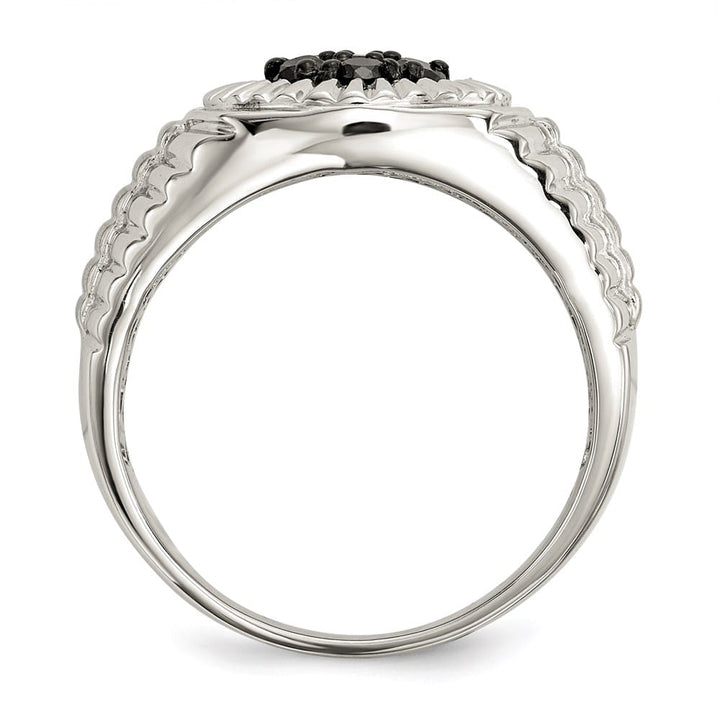 Sterling Silver Black Diamond Polished and Satin Men's Ring