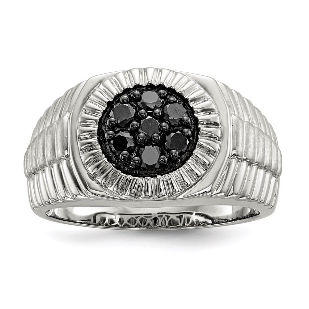 Sterling Silver Black Diamond Polished and Satin Men's Ring