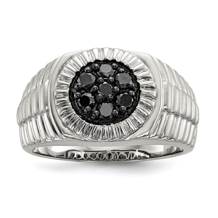 Sterling Silver Black Diamond Polished and Satin Men's Ring