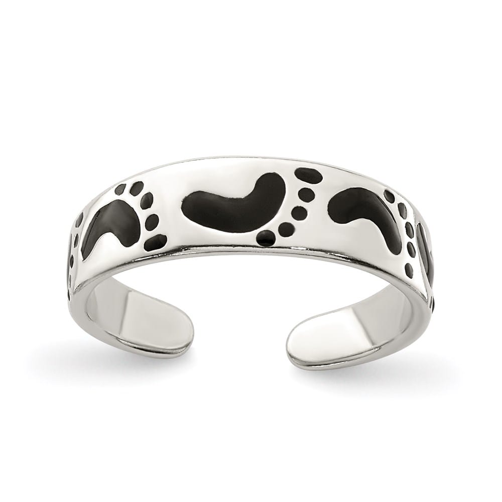 Sterling Silver Black Enameled Feet Toe Ring
