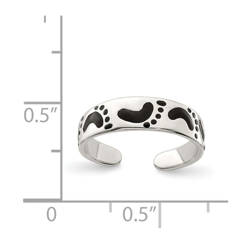 Sterling Silver Black Enameled Feet Toe Ring