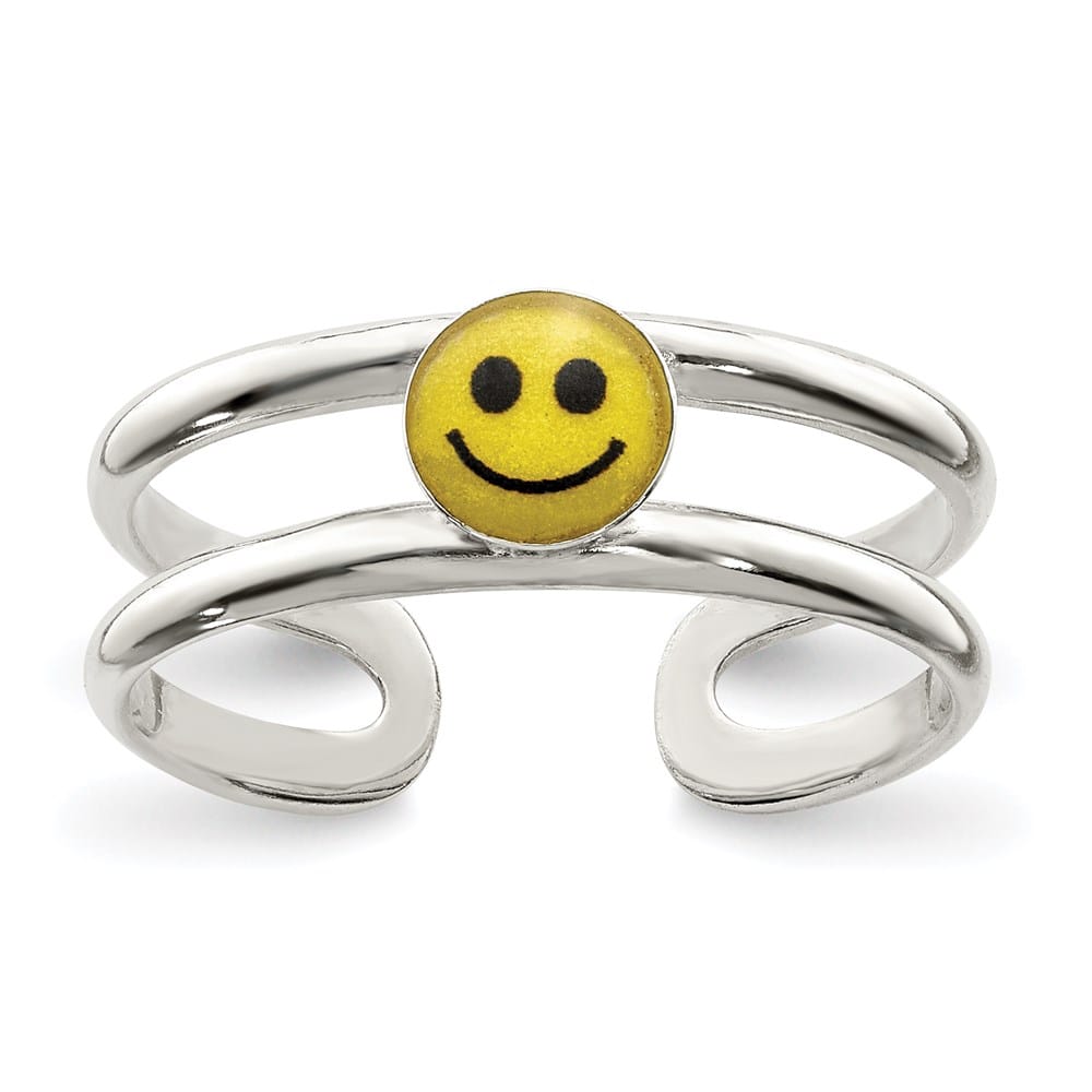 Sterling Silver & Black Enameled Smiley Toe Ring