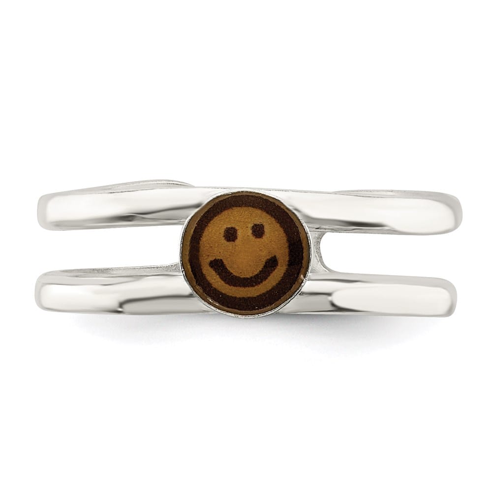 Sterling Silver & Black Enameled Smiley Toe Ring