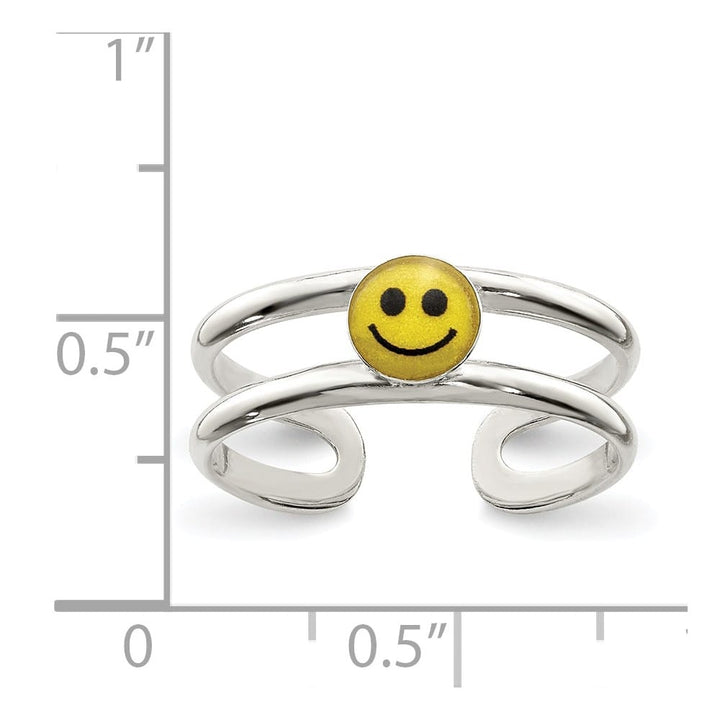 Sterling Silver & Black Enameled Smiley Toe Ring