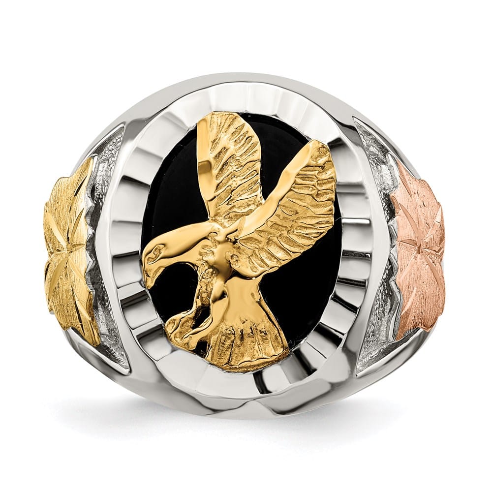 Sterling Silver Black Hills 12K Gold Accents Antiqued Eagle Men's Ring
