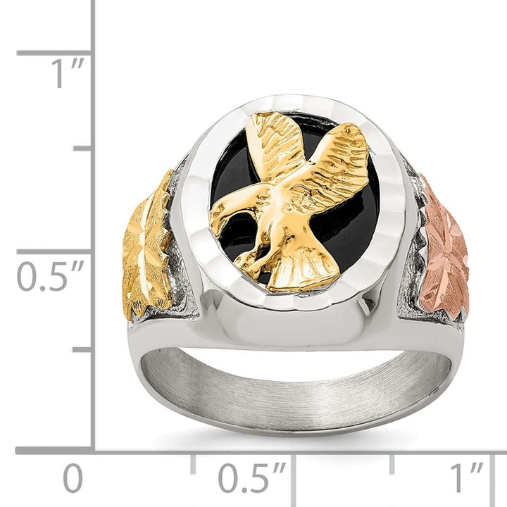 Sterling Silver Black Hills 12K Gold Accents Antiqued Eagle Men's Ring
