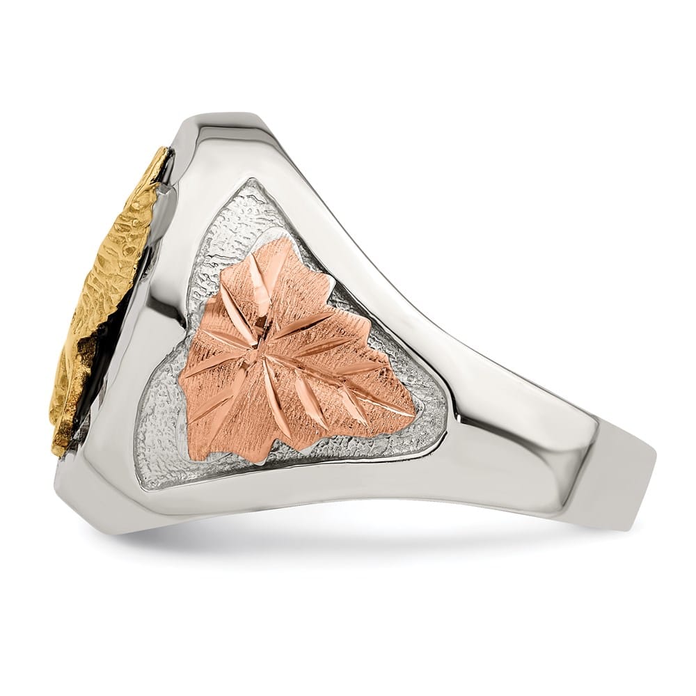 Sterling Silver Black Hills 12K Gold Accents Antiqued Eagle Men's Ring