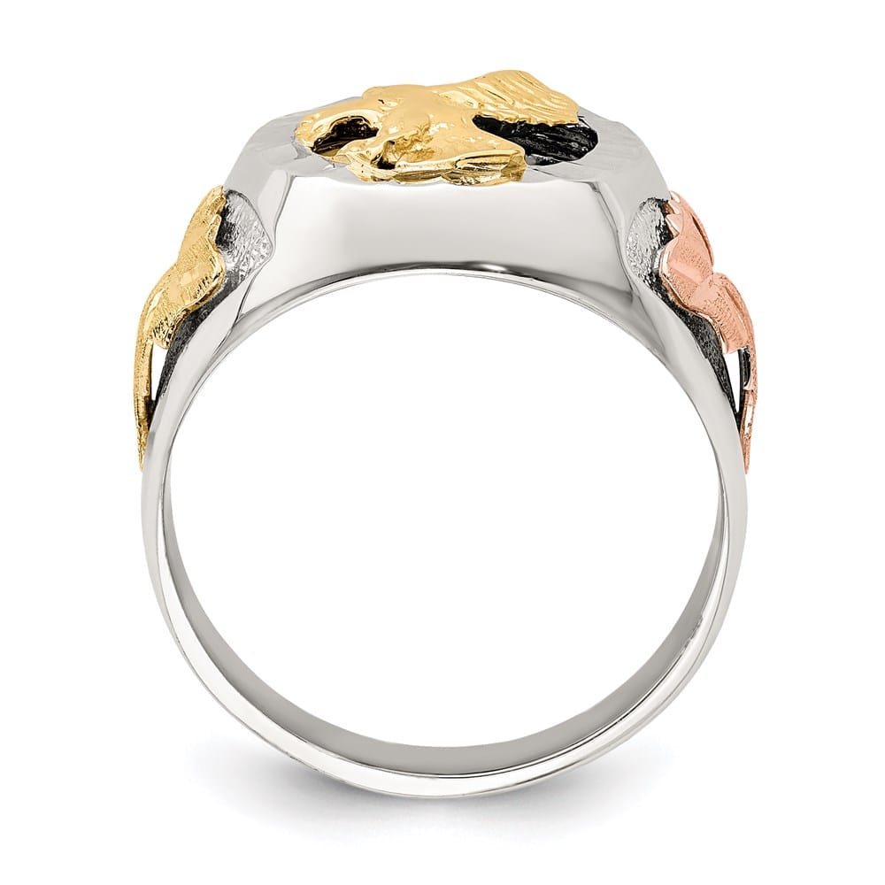 Sterling Silver Black Hills 12K Gold Accents Antiqued Eagle Men's Ring