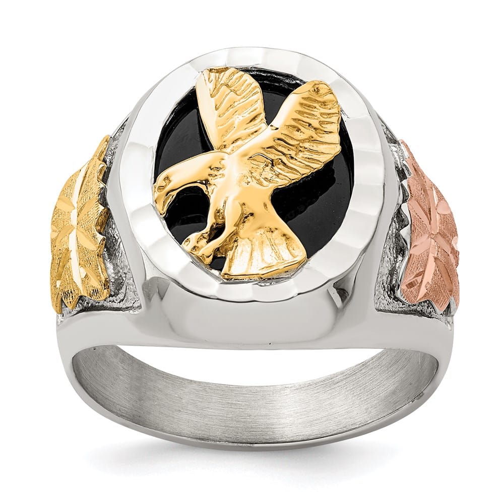 Sterling Silver Black Hills 12K Gold Accents Antiqued Eagle Men's Ring