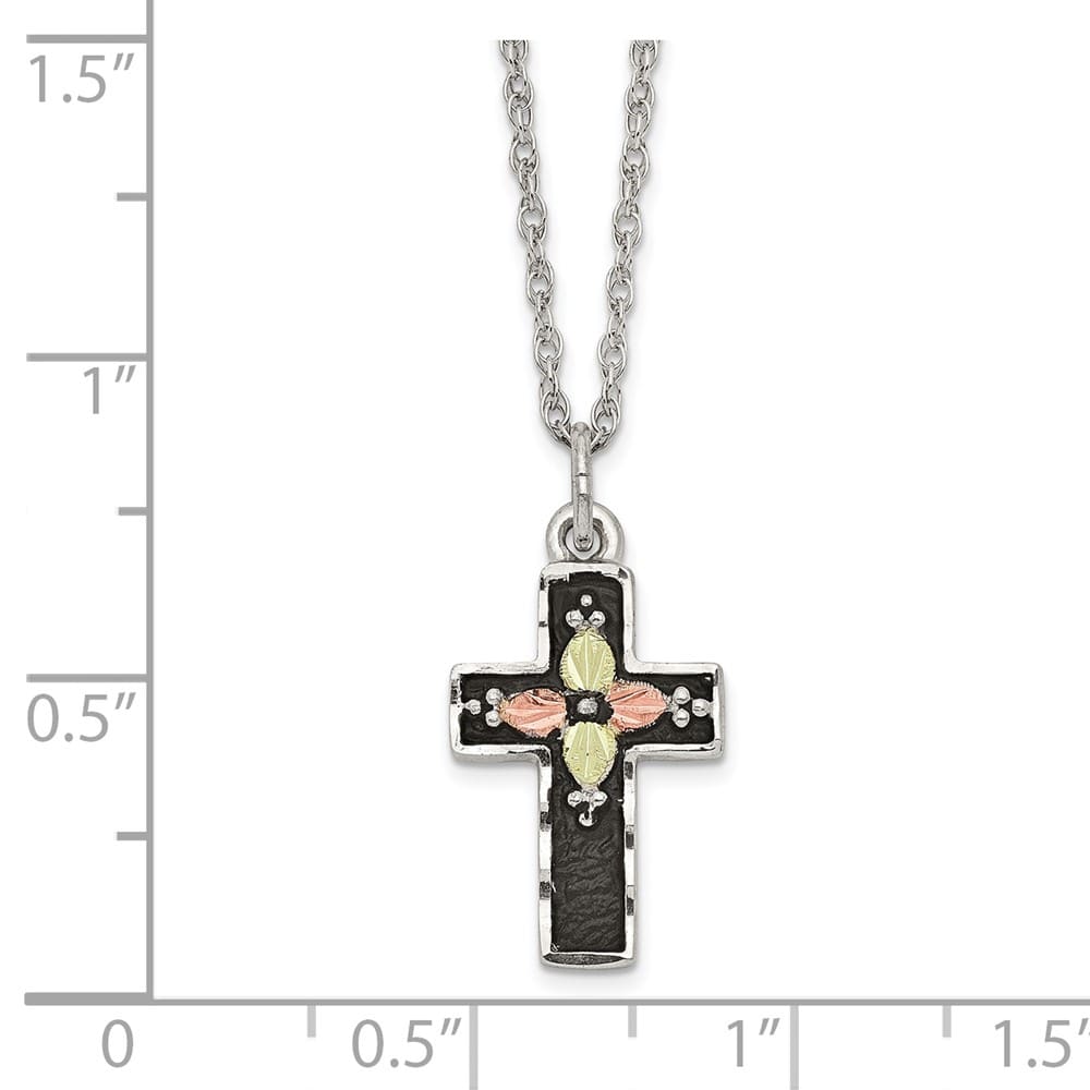 Sterling Silver Black Hills Gold Antiqued Cross 18 inch Necklace