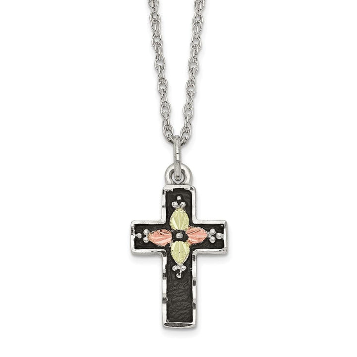 Sterling Silver Black Hills Gold Antiqued Cross 18 inch Necklace