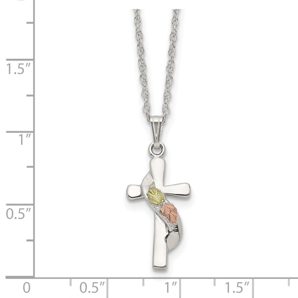 Sterling Silver Black Hills Gold Cross 18 inch Necklace