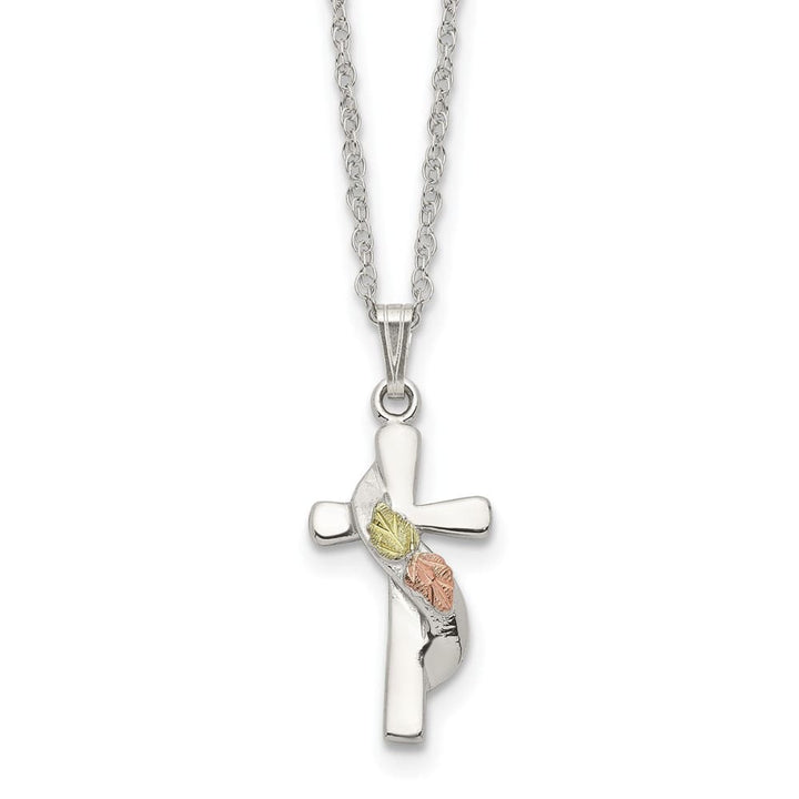 Sterling Silver Black Hills Gold Cross 18 inch Necklace
