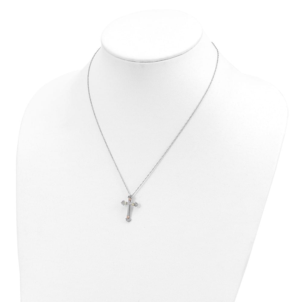 Sterling Silver Black Hills Gold Cross 25.5x16.1 mm 18 inch Necklace