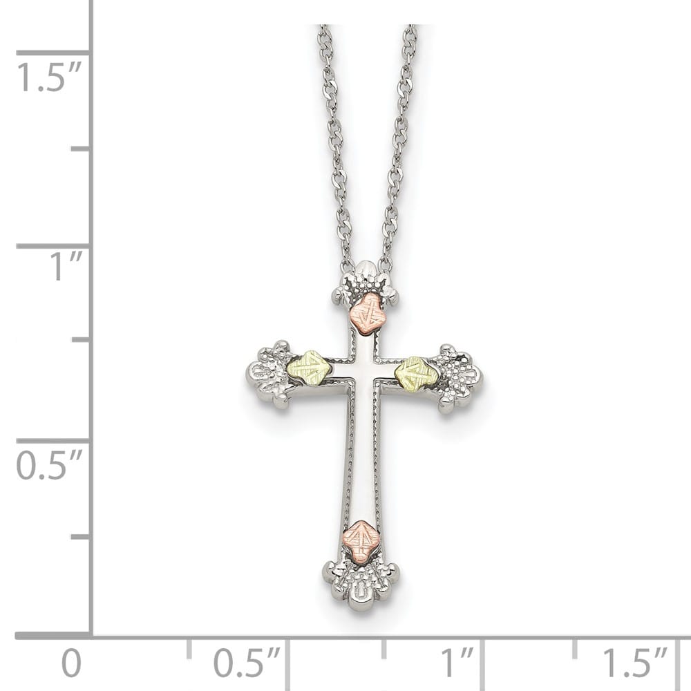 Sterling Silver Black Hills Gold Cross 25.5x16.1 mm 18 inch Necklace
