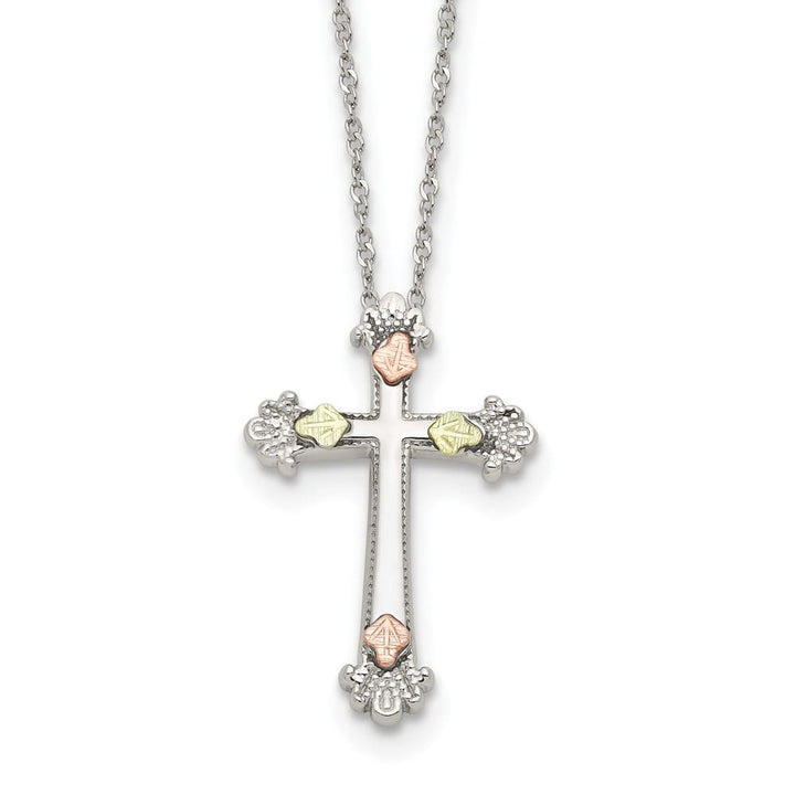 Sterling Silver Black Hills Gold Cross 25.5x16.1 mm 18 inch Necklace