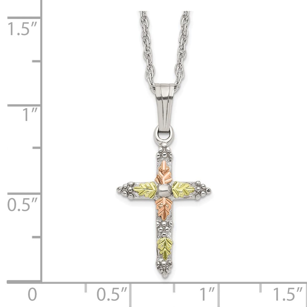 Sterling Silver Black Hills Gold Cross 27x13 mm 18 inch Necklace