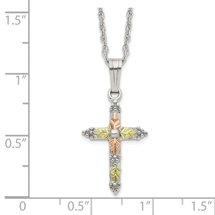 Sterling Silver Black Hills Gold Cross 27x13 mm 18 inch Necklace