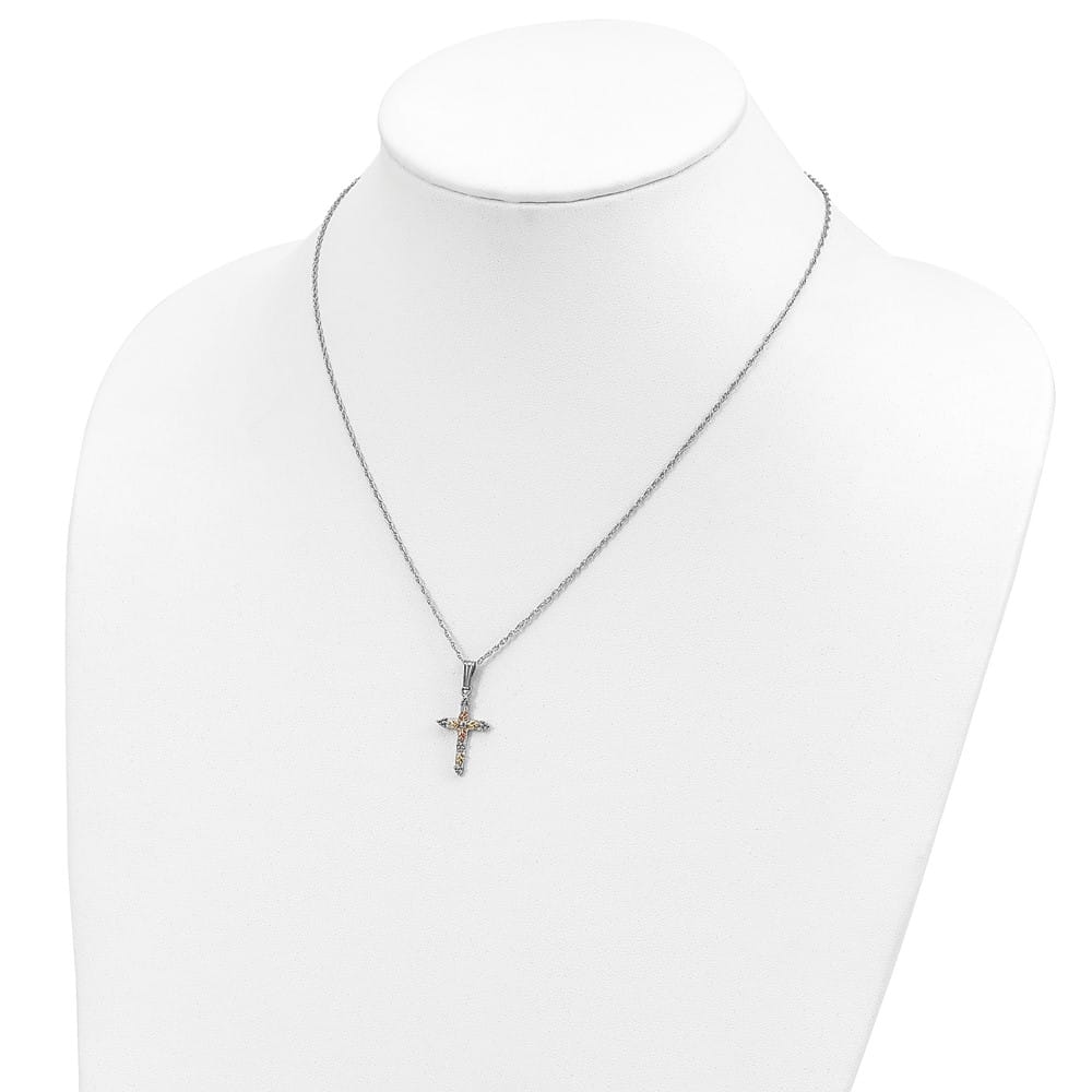 Sterling Silver Black Hills Gold Cross 27x13 mm 18 inch Necklace