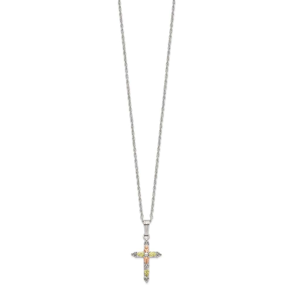 Sterling Silver Black Hills Gold Cross 27x13 mm 18 inch Necklace