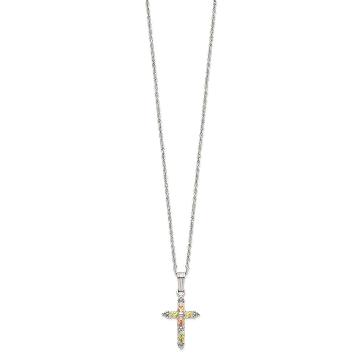 Sterling Silver Black Hills Gold Cross 27x13 mm 18 inch Necklace