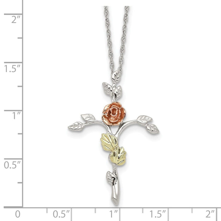 Sterling Silver Black Hills Gold Floral Cross 18 inch Necklace